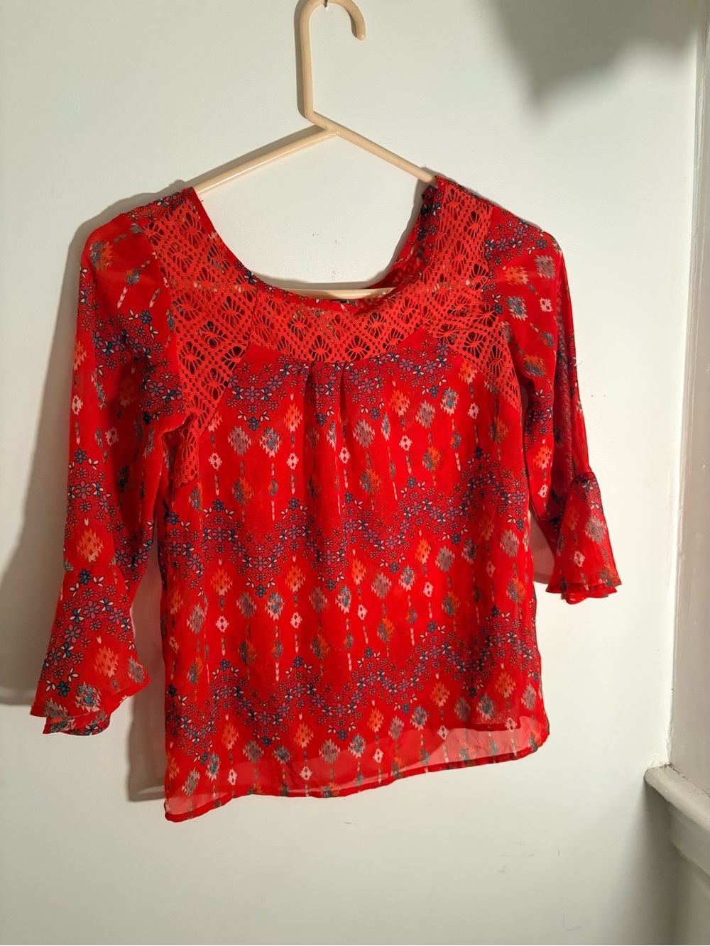 Speechless Red Crochet Yoke Bohemian Blouse